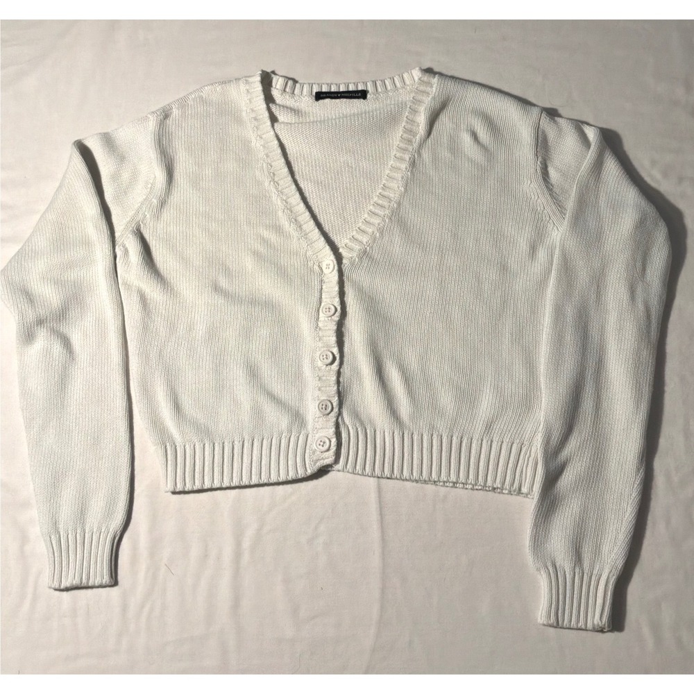 Brandy Melville White Cotton V-Neck Cropped Cardigan Sweater Made in Italy OS